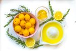 yellow plums, rosemary and lemons to make sour gummies